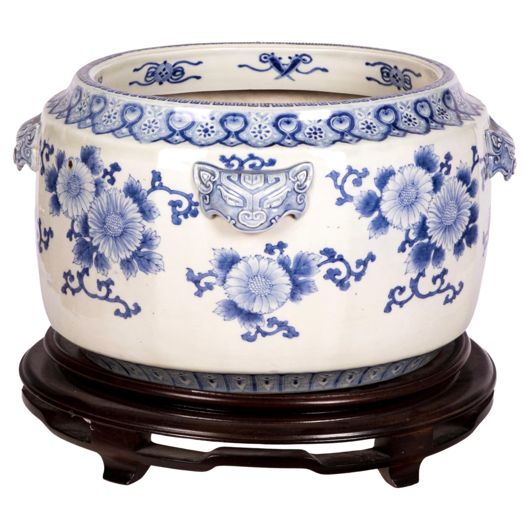 Large, Japanese, Blue and White Imari Jardiniere, 19th Century