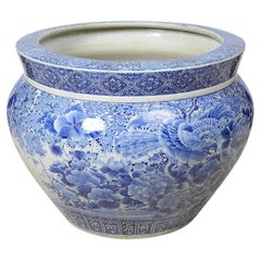Grande fioriera giapponese in porcellana blu e bianca, 1900 circa