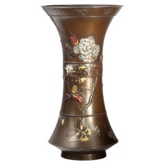 Large Japanese Bronze and Mixed Metal Vase, Suzuki Chokichi