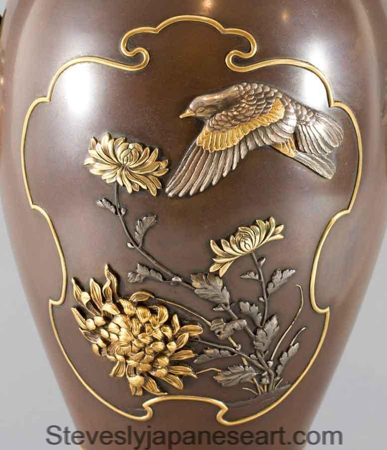 Grands vases japonais en bronze et métal mélangé de Masayuki en vente 3