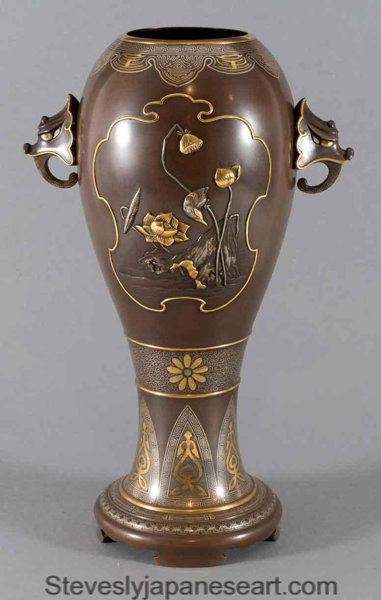 Japonais Grands vases japonais en bronze et métal mélangé de Masayuki en vente