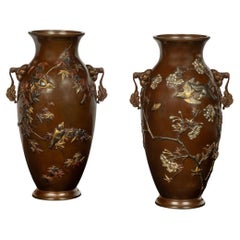 Antique Large Japanese Bronze and Mixed Metal Vases - Suzuki Chokichi