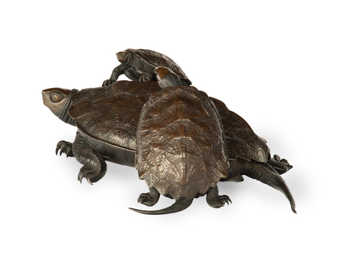 Large Japanese Bronze and Shakudo Okimono Turtles - Jomi Eisuke In Good Condition For Sale In Christchurch, GB