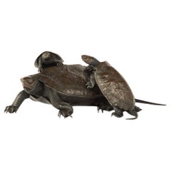 Große japanische Bronze- und Shakudo-Okimono-Schildkröten aus Bronze – Jomi Eisuke