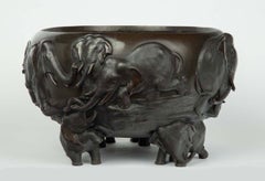Large Japanese Bronze Elephant Jardiniere - Genryusai Seiya