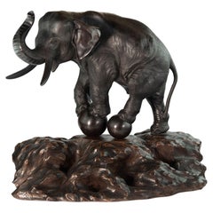 Grand Okimono japonais en bronze représentant un éléphant - Genryusai Seiya  