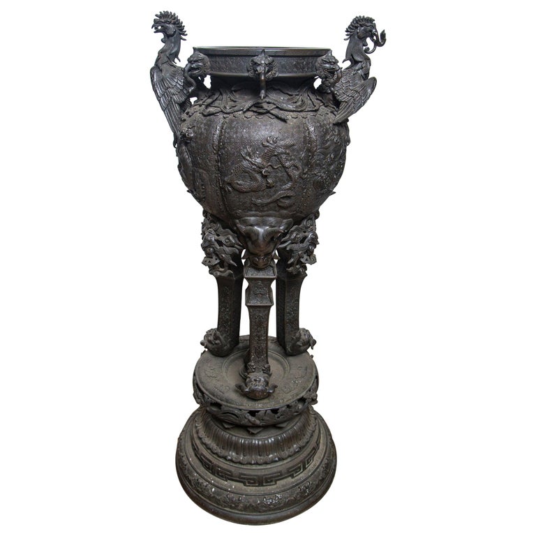 Large Japanese Bronze Floor Standing Planter For Sale