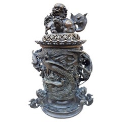 Used Large Japanese Bronze Incense Burner, Japan Meiji Period