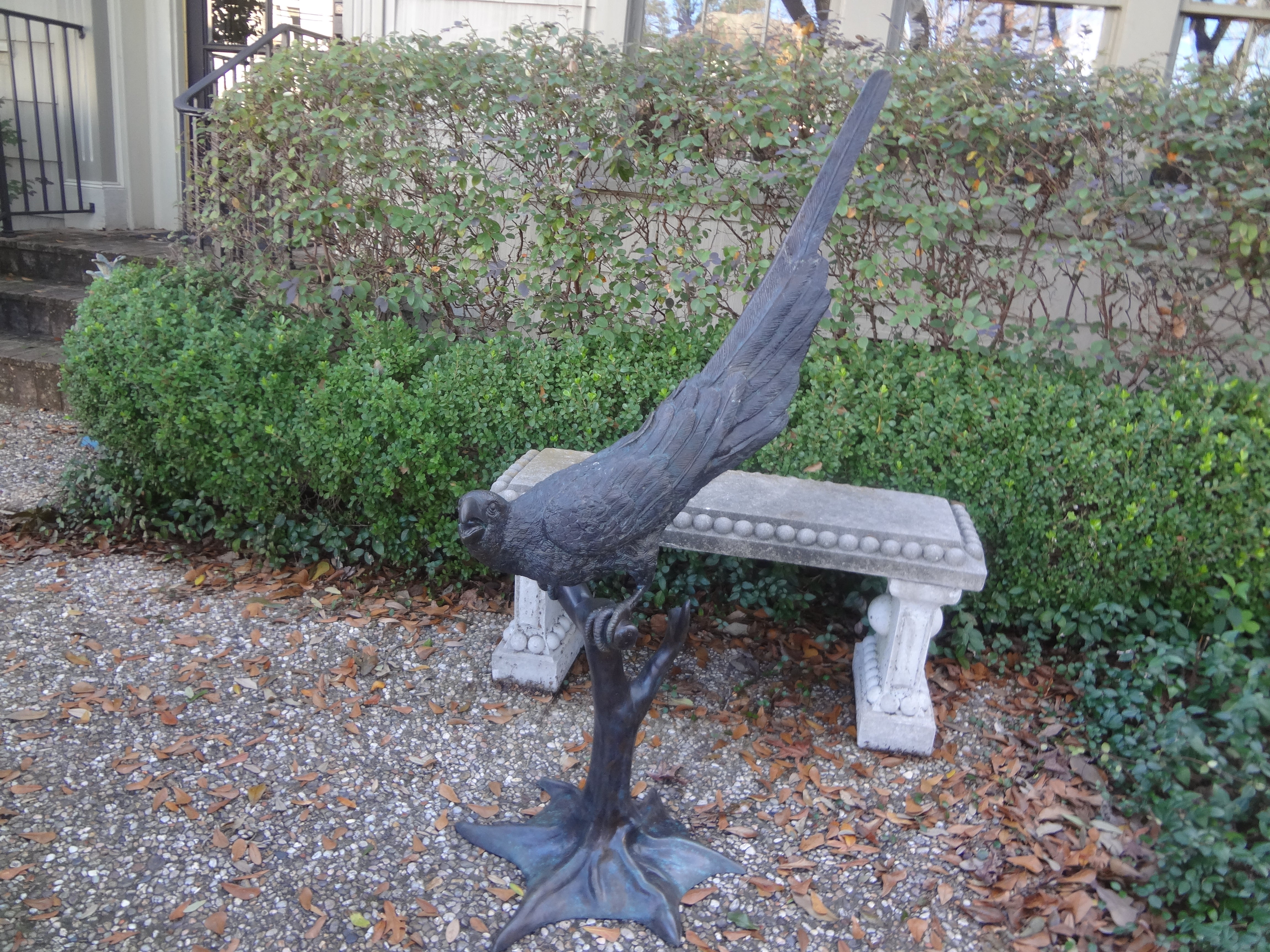 Mid-20th Century Large Japanese Bronze Macaw Parrot Sculpture-48 Inches For Sale