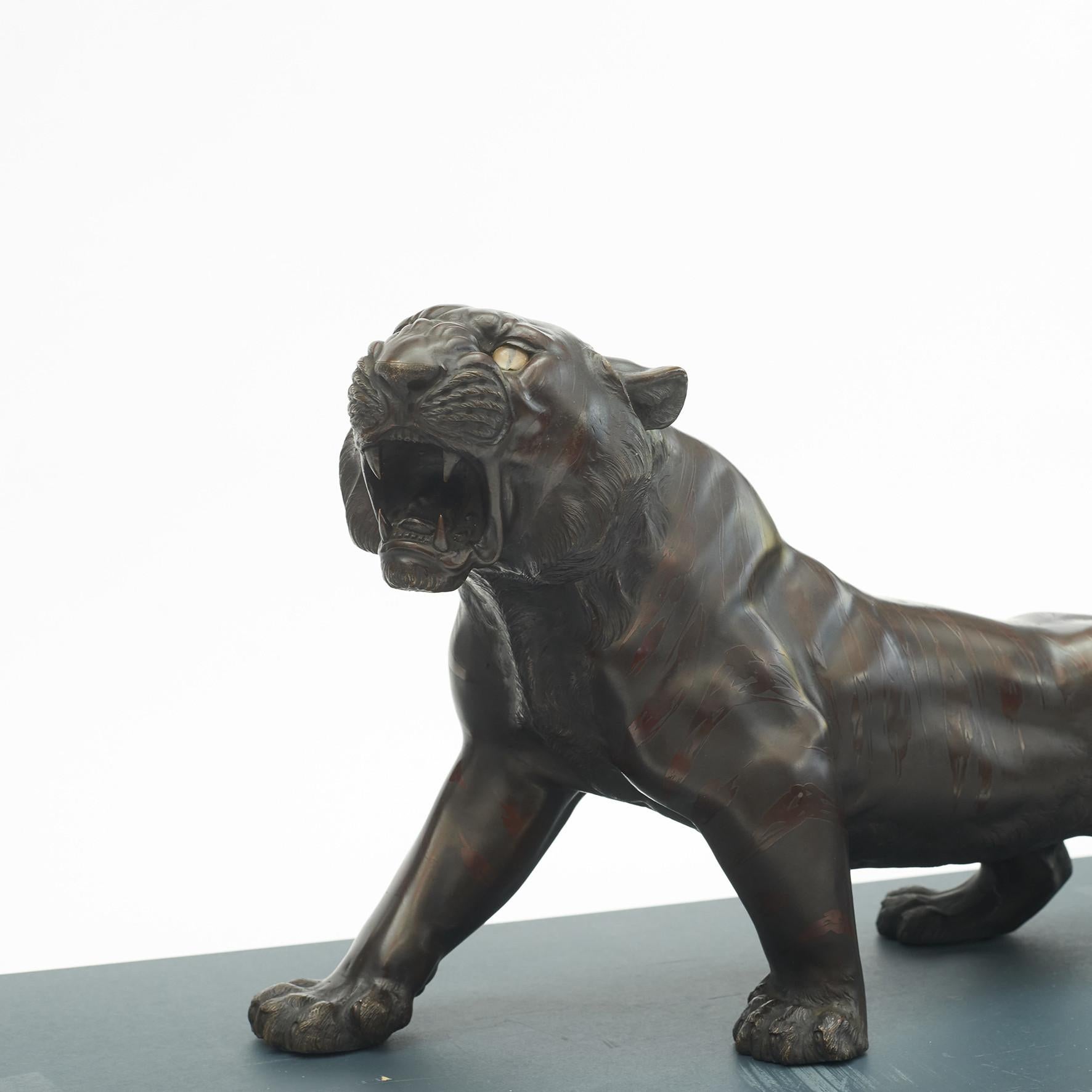 Large Japanese Bronze Meiji Period Tiger In Good Condition In Kastrup, DK