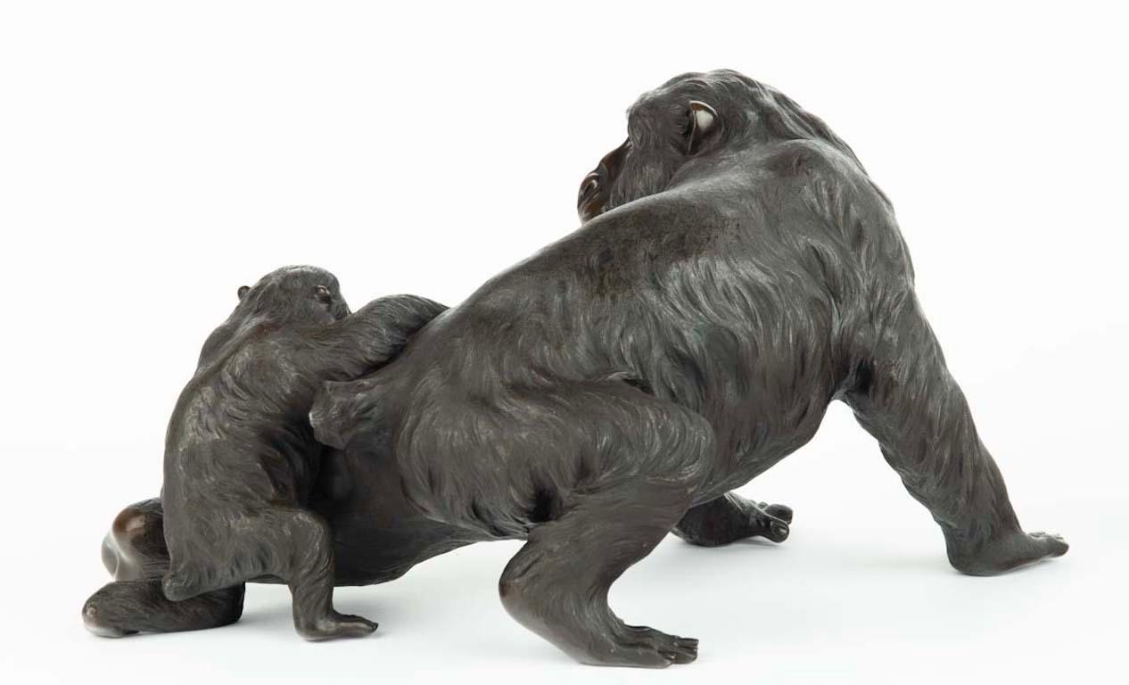 19th Century Large Japanese Bronze Monkey Okimono – Genryusai Seiya For Sale