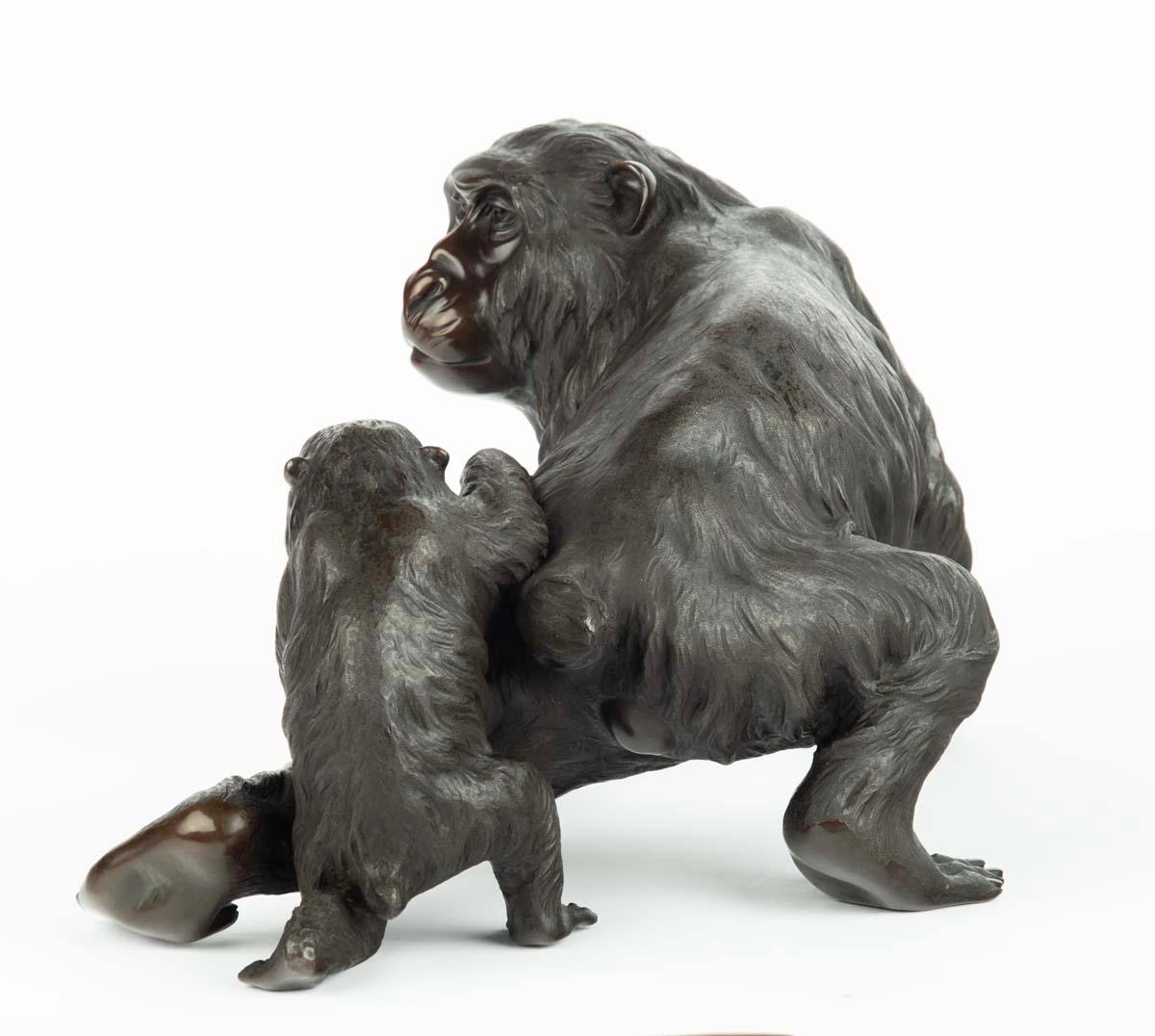 Large Japanese Bronze Monkey Okimono – Genryusai Seiya For Sale 1