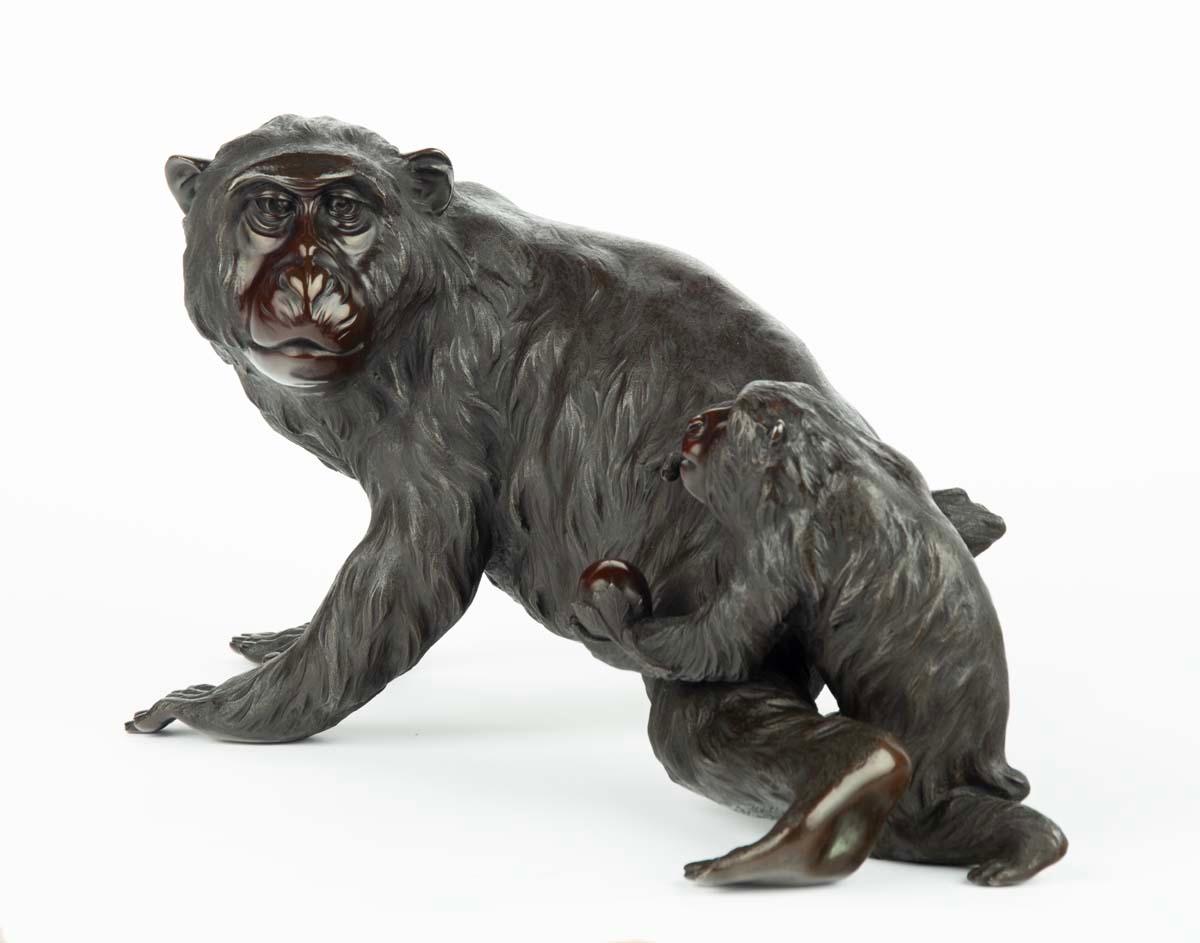 Large Japanese Bronze Monkey Okimono – Genryusai Seiya For Sale 2