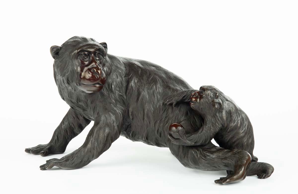 Large Japanese Bronze Monkey Okimono – Genryusai Seiya For Sale 3