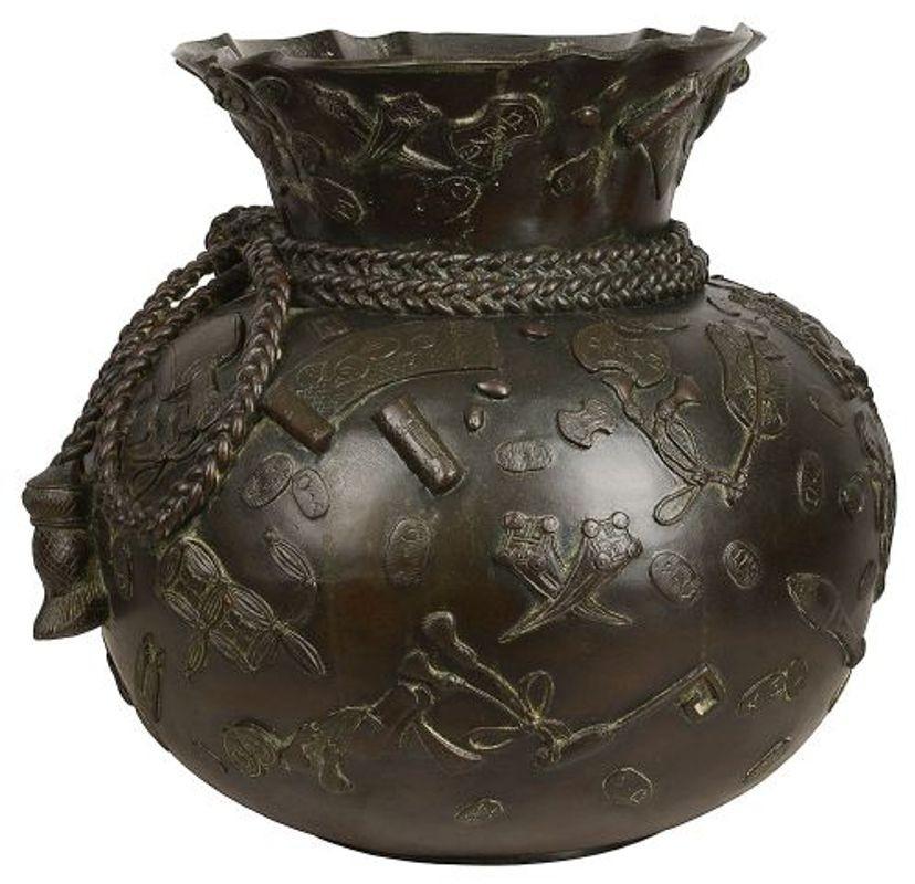 19th Century Large Japanese Bronze Vase Jardinière, Meiji Period For Sale