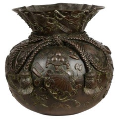 Antique Large Japanese Bronze Vase Jardinière, Meiji Period