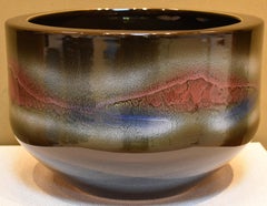 Japanese Contemporary Brown Blue Red Hand-Glazed Porcelain Vase by Master Artist