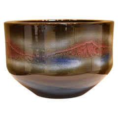 Japanese Contemporary Brown Blue Red Hand-Glazed Porcelain Vase by Master Artist