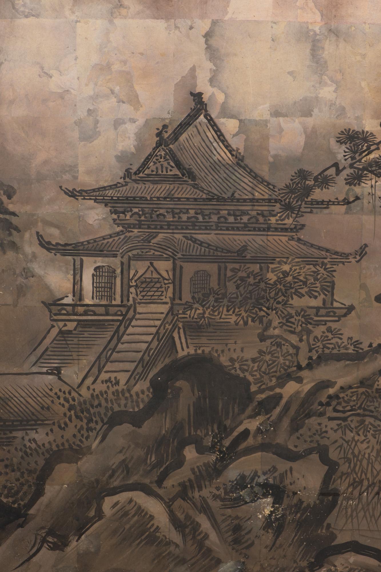 Large Japanese byôbu 屏風 (folding screen) with Nanga School-style painting For Sale 3