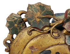 Large Japanese Carved and Polychromed Wood Panel of Gourds and Lotus