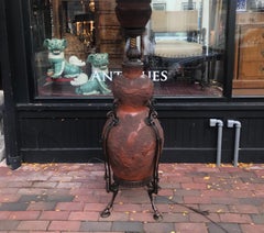 Large Japanese Ceramic and Bronze Floor Lamp