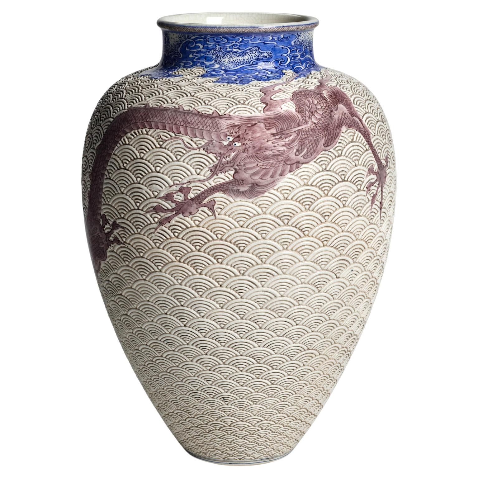 Large Japanese Ceramic Vase by Makuzu Kozan Meiji Period For Sale