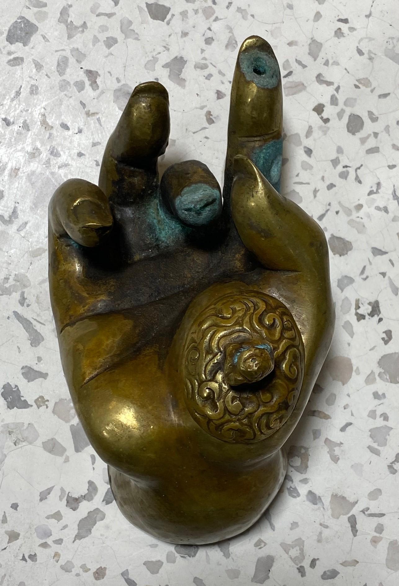 Großer japanischer, chinesischer, asiatischer, signierter Bronze-Buddha-Handskulptur- Weihrauch Censer aus Bronze im Angebot 6