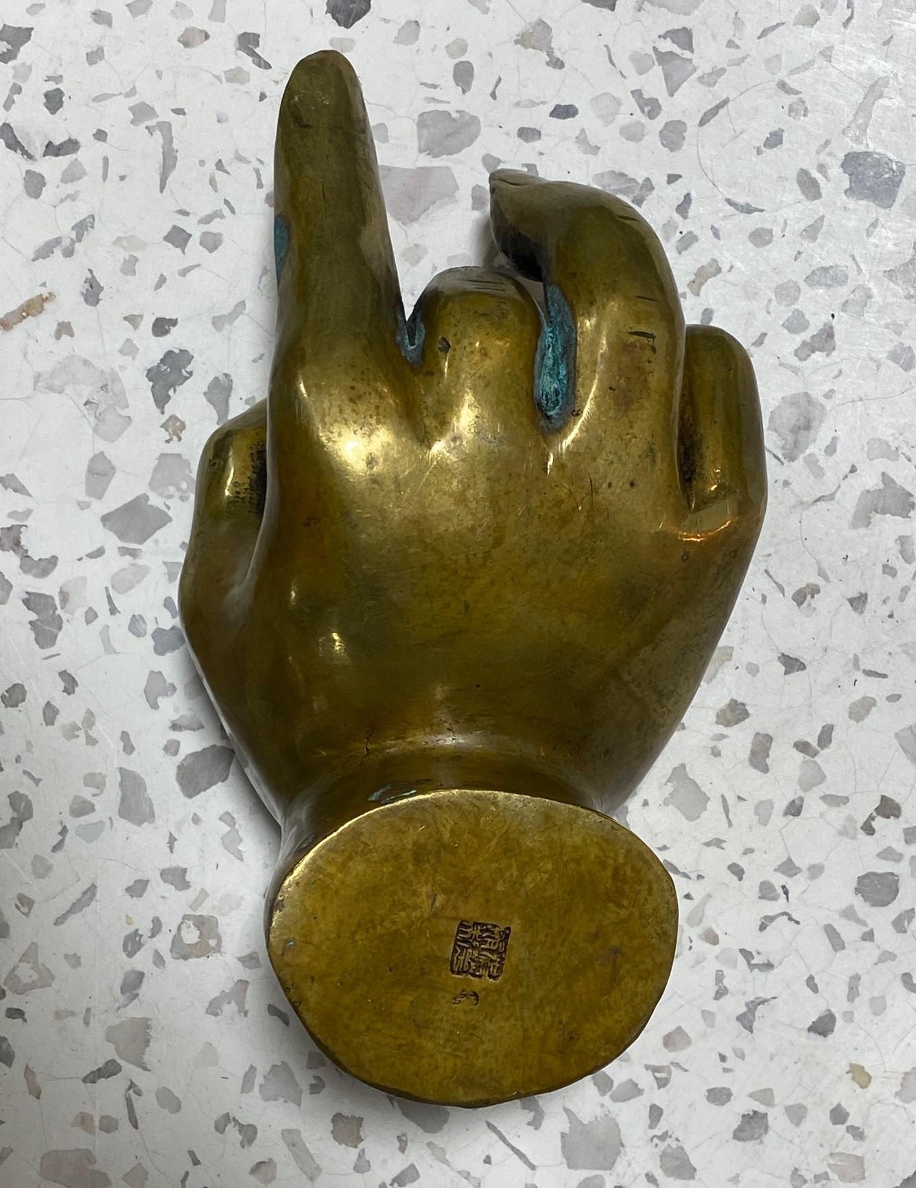 Large Japanese Chinese Asian Signed Bronze Buddha Hand Sculpture Incense Censer For Sale 9