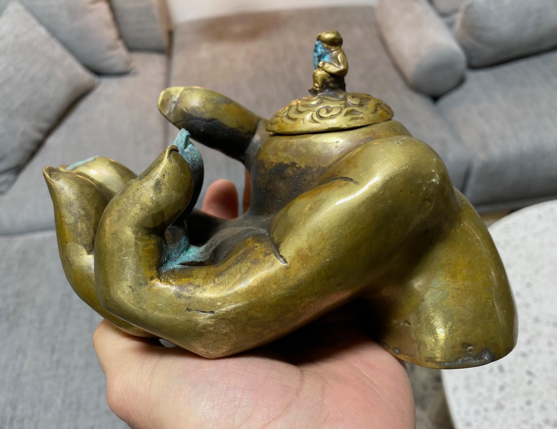Large Japanese Chinese Asian Signed Bronze Buddha Hand Sculpture Incense Censer For Sale 11