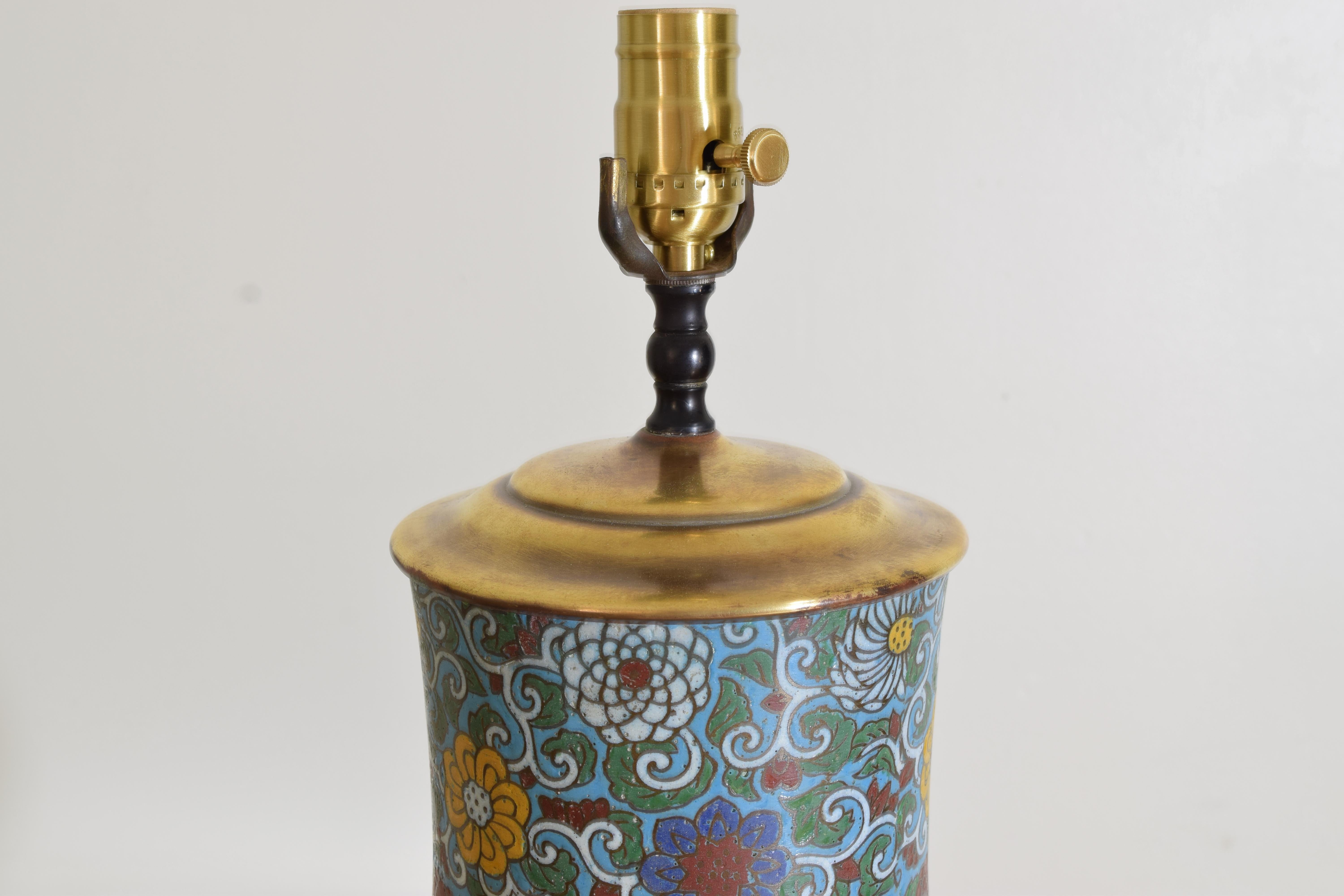Large Japanese Cloisonné Enamel and Bronze Table Lamp, Early 20th Century 2