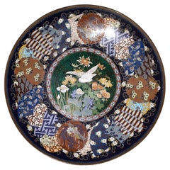 Antique Large Japanese Cloisonné Enamel Dish, Japan Meiji period