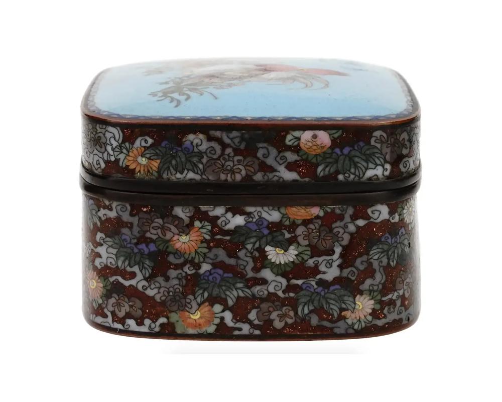 20th Century Large Japanese Cloisonne Enamel Goldstone Meiji Box with Roosters For Sale