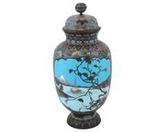 Large Japanese Cloisonne Enamel Landscape Scene Dragons Covered Jar Attributed t