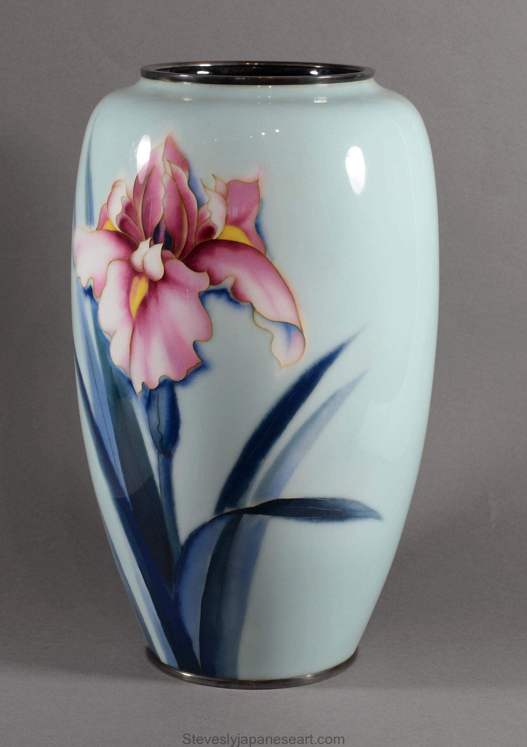 Argent Grand vase japonais en émail cloisonné de la société Ando en vente