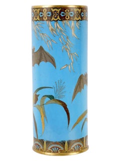Large Japanese Cloisonne Enamel Vase Bat Bamboo Meiji Period