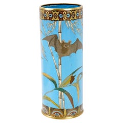 Large Japanese Cloisonne Enamel Vase Bat Bamboo Meiji Period