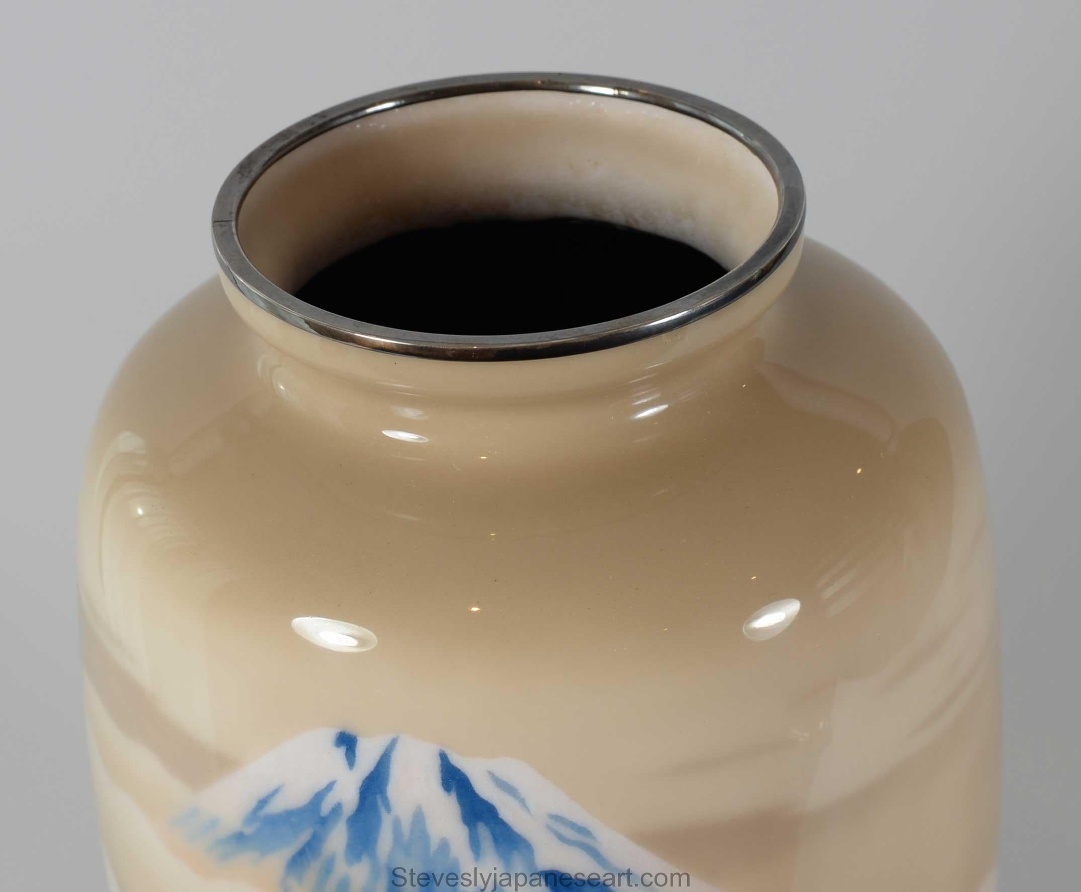 Large Japanese Cloisonne Enamel Vase – Mt Fuji – Ando Company   For Sale 4