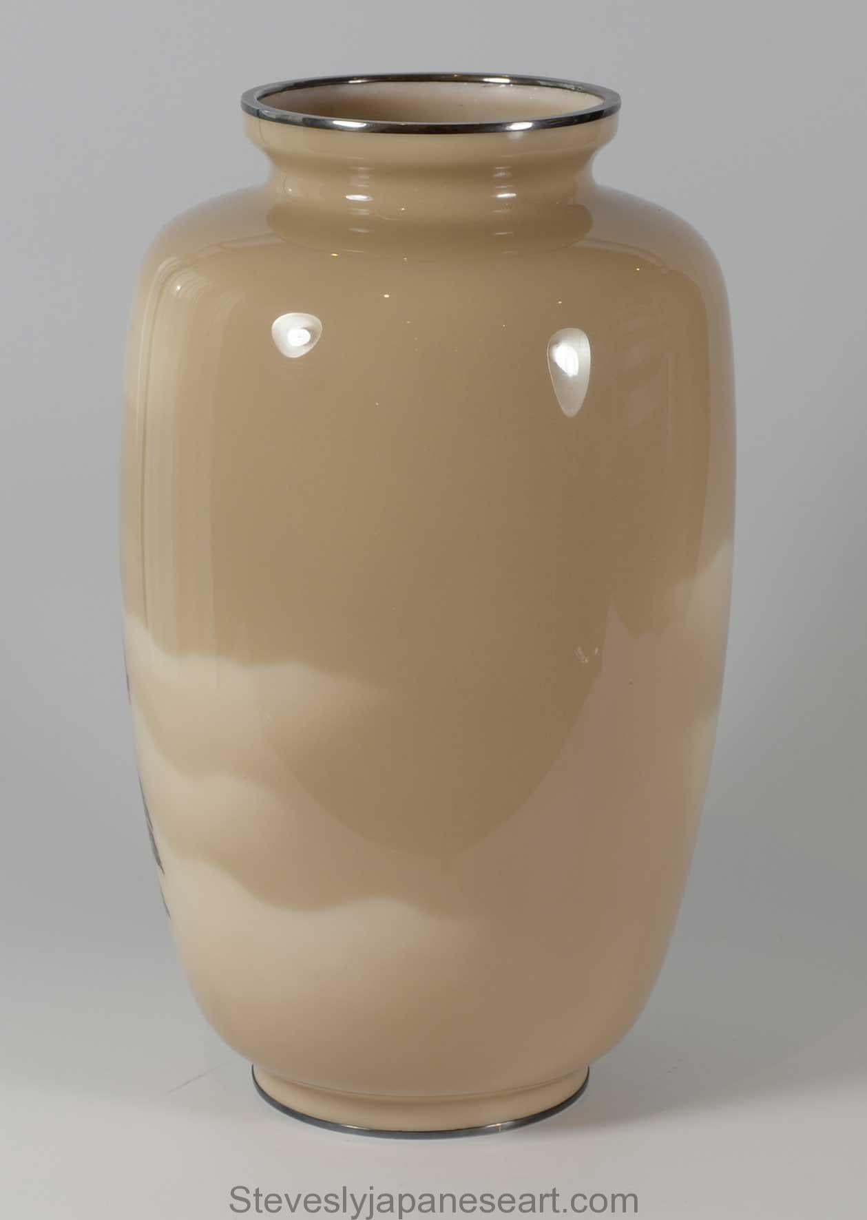 Silver Large Japanese Cloisonne Enamel Vase – Mt Fuji – Ando Company   For Sale