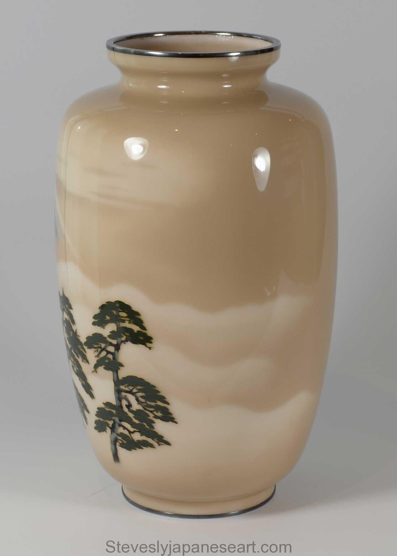Argent Grand vase japonais en émail cloisonné - Mt Fuji - Ando Company   en vente