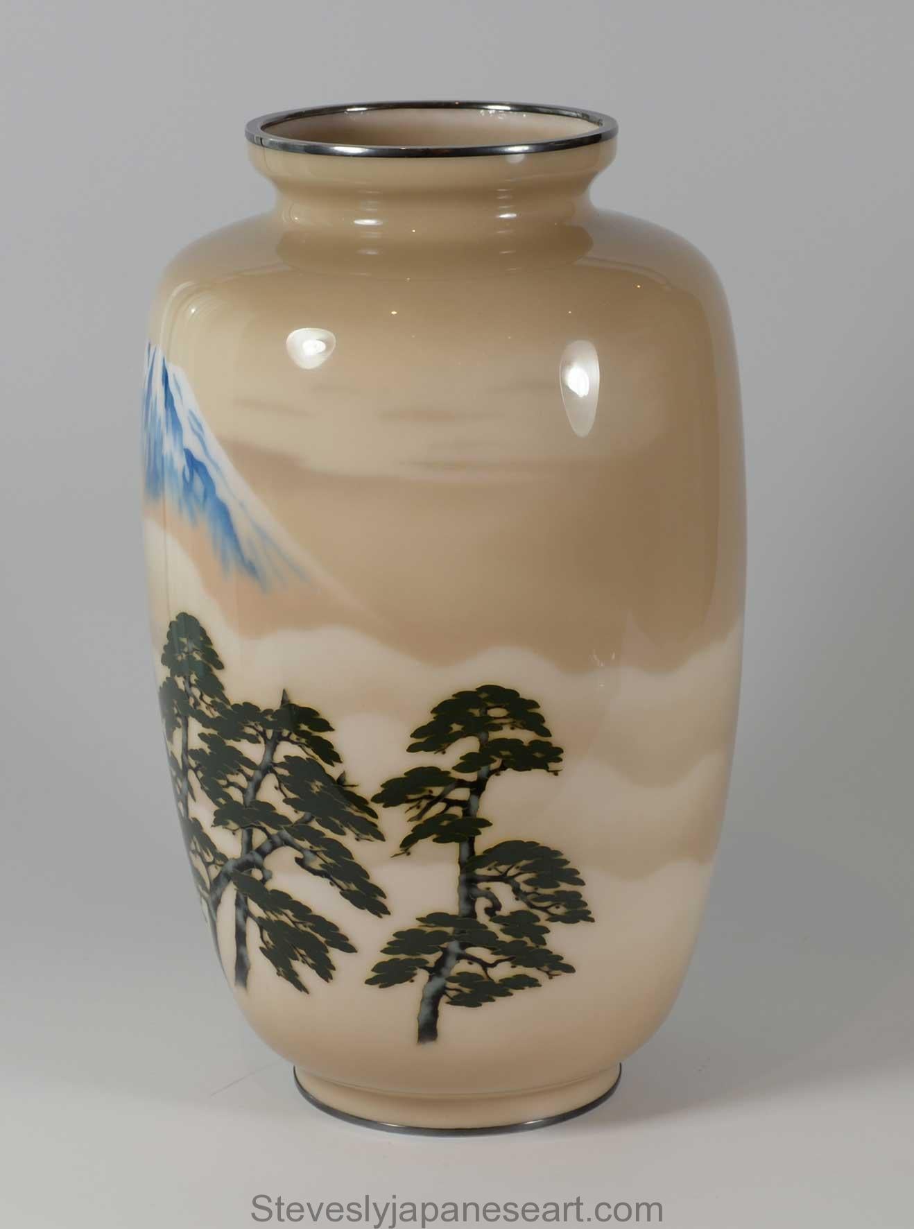 Large Japanese Cloisonne Enamel Vase – Mt Fuji – Ando Company   For Sale 2