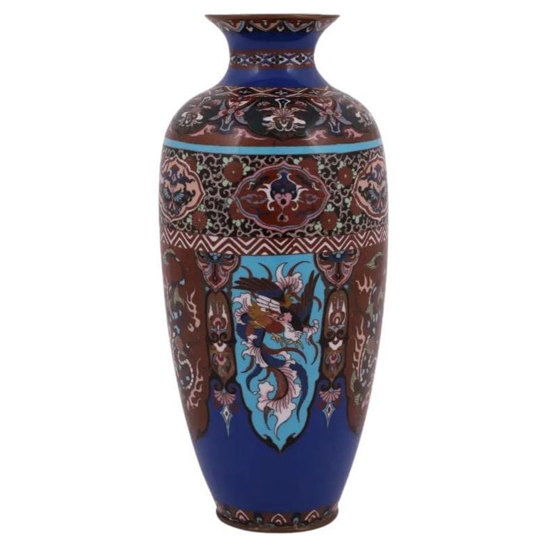 Large Japanese Cloisonne Enamel Vase with Dragons at 1stDibs