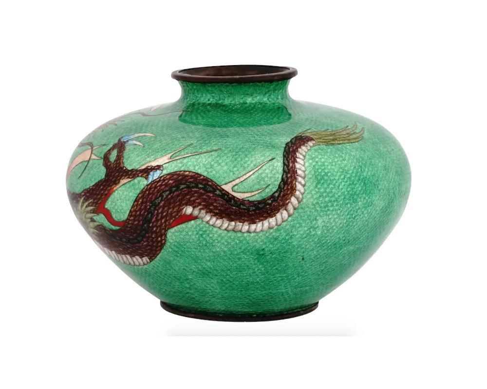 Meiji Large Japanese Cloisonne & Ginbari Enamel Dragon Vase