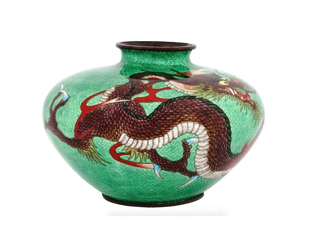 Large Japanese Cloisonne & Ginbari Enamel Dragon Vase In Good Condition In New York, NY