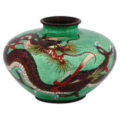Large Japanese Cloisonne & Ginbari Enamel Dragon Vase