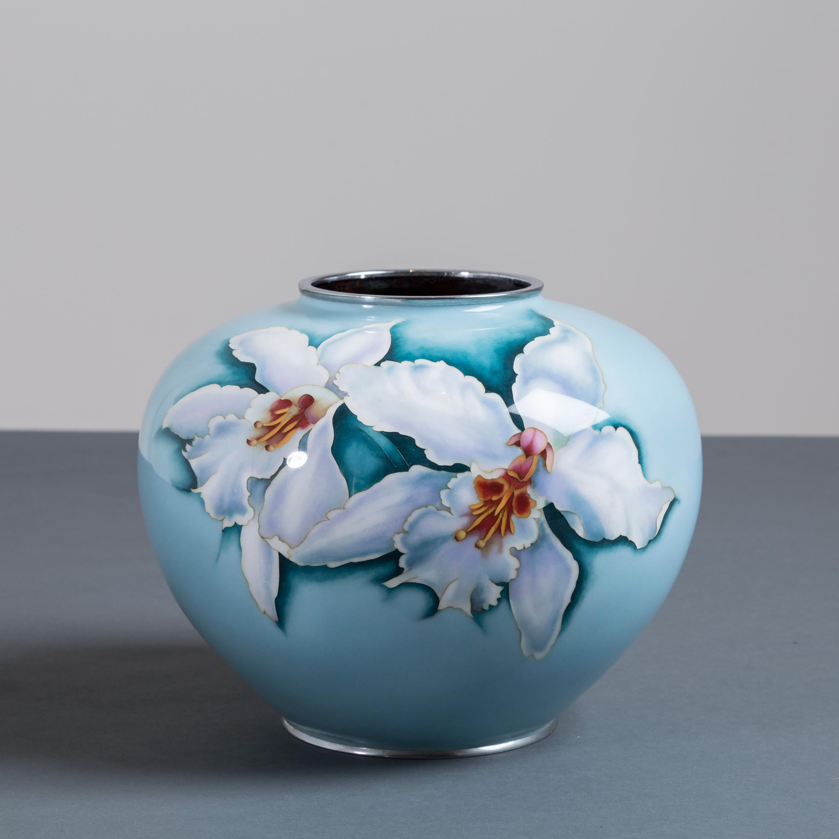 Mid-20th Century Large Japanese Cloisonné Pale Blue Enamel Vase, circa 1960 For Sale