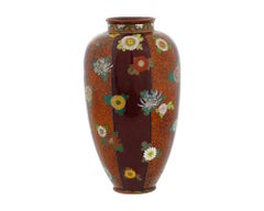 Large Japanese Cloisonne Stripe Vase with Chrysanthemums Namikawa Yasuyuki Meiji