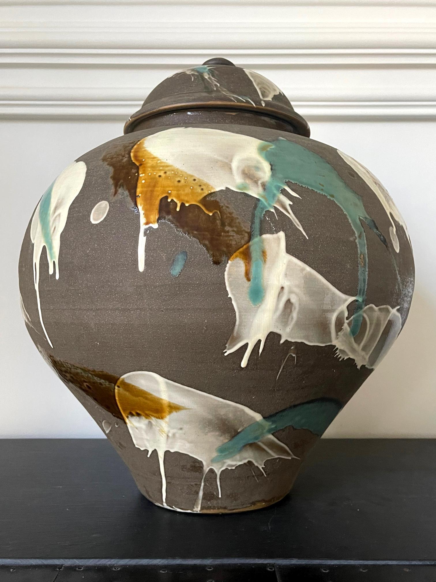 Large Japanese Contemporary Ceramic Jar from Onda Yaki Kiln For Sale 2