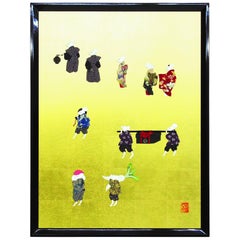 Large Japanese Contemporary Framed Silk and Brocade Oshie Wall Decorative Art