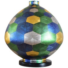 Large Japanese Contemporary Gilded Green Blue Ceramic Vase by Master Artist