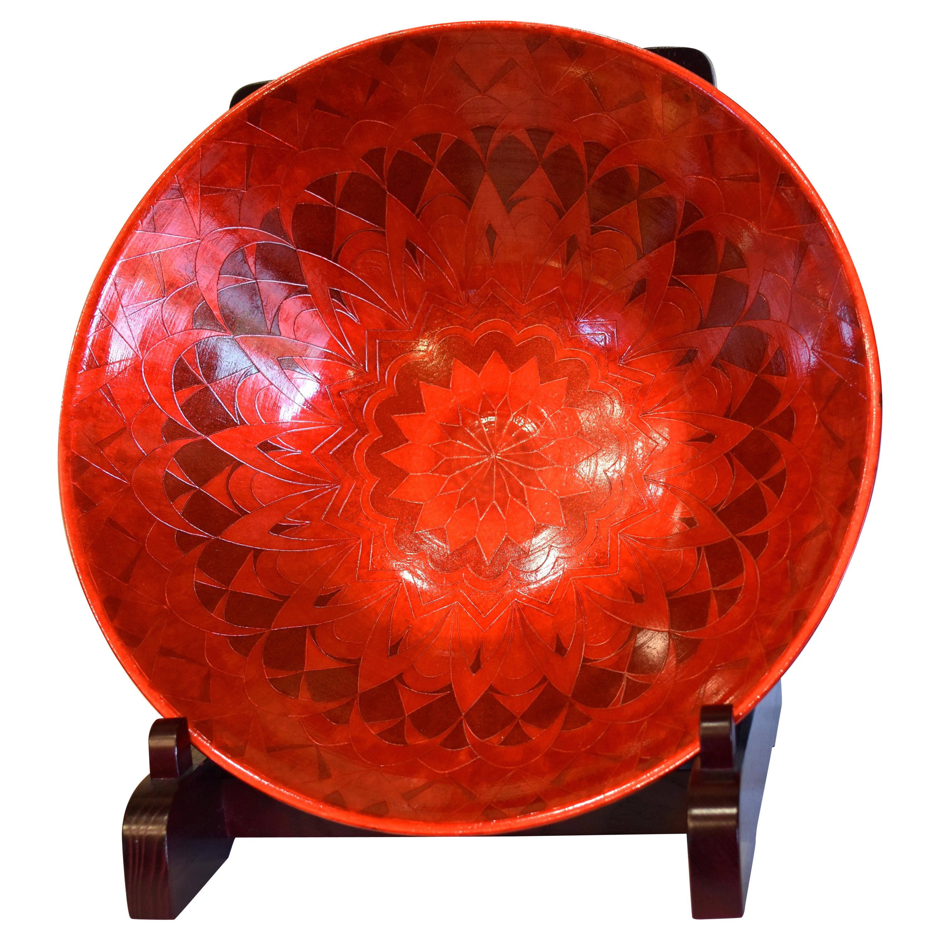 Cuenco Japonés Contemporáneo de Porcelana Roja del Maestro Artista, 2 Pintado a mano en venta